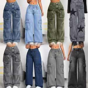 Jeans <span class=keywords><strong>baggy</strong></span> vintage pour femmes, <span class=keywords><strong>pantalon</strong></span> de travail à fermeture éclair personnalisée des années 90, taille plus pour femmes - Product Image 1