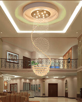 Duplex Villa Salon Luxe Plafonnier Rond Escaliers Cristal Long Lustre Suspension