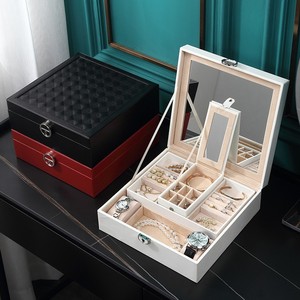 Boîte à bijoux et à maquillage multi-couches grande capacité avec miroir, coffre au trésor avec serrure, perles, boîte à bijoux haut de gamme de grande taille - Product Image 2