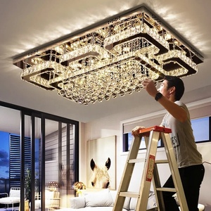 Plafonnier moderne en acier inoxydable et cristal avec LED, nouveau design carré, décoration intérieure pour hôtel, éclairage élégant - Product Image 1
