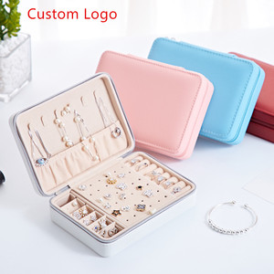 Women girls travel zipper pouch velvet Caja de para joyeria jewellery storage packaging organizer case leather jewelry box