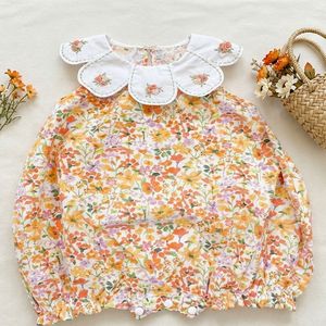 ชุดเดรสเด็กผู้หญิงแสนน่ารักพร้อมดีไซน์ลายดอกไม้สีสันสดใสและปกปักลาย เหมาะสำหรับเด็กวัยหัดเดินในฤดูร้อน ชุดบอดี้สูท - Product Image 1