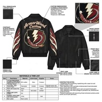 Blouson Bomber en Cuir Personnalisé pour Homme en Cuir de Vachette Crazy Horse avec Motifs Ailes et Flammes sur les Manches et Broderie de Lettres sur la Poitrine