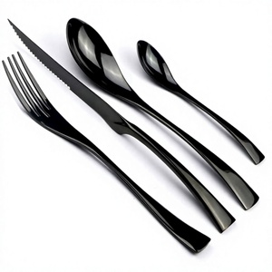 Juego de Cubiertos Reutilizables Estilo Coreano, Color Negro, 4 Piezas, Aptos para Contacto con Alimentos, para Uso en Mesa de Comedor, Suministros para Fiestas y Restaurantes, Personalizables - Product Image 1
