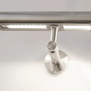 High quality interior staircase stainless steel LED handrails with stainless steel wall brackets