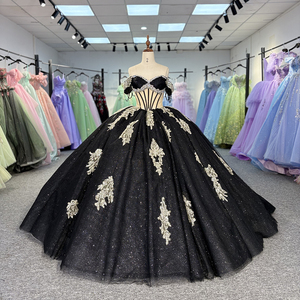 Buy Puffy Black Quinceanera Dresses Lace Decorated Fabric | Alibaba.com