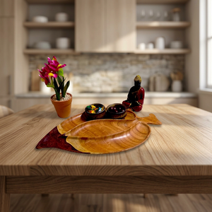 Natural Acacia Wood Serving Tray Irregular Shaped Snack Fruit Platter for Dining <b>Tables</b> Features <b>Plant</b> Pattern Asian Zen Design - Product Image 3