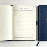 Carnet de lecture personnalisé en tissu bleu marine, couverture rigide, avec dorure à chaud, pour les amateurs de livres