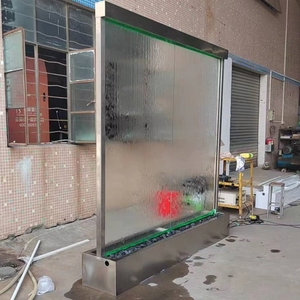 Fuente de cascada de vidrio LED con base negra, resistente al agua y a la intemperie, con pantalla LED de energía solar, moderna y lujosa para jardín. - Product Image 5