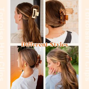 Pinzas de Pelo Modernas y Minimalistas Rectangulares de Plástico Mate y Brillante con Diseño de Caparazón de Tortuga de 8.5cm para Uso Diario Informal - Product Image 3