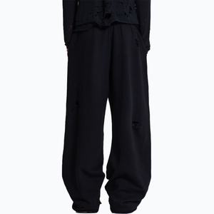 Pantalon de jogging ample et droit en molleton épais de coton French Terry, effet vieilli, déchiré, bords bruts, délavé - Product Image 5