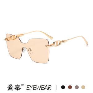 Lunettes de soleil sans monture D Brand, métal doré, verres roses, UV400, style streetwear pour femmes - Product Image 5