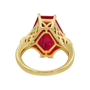 Bague de luxe pour femme en argent sterling 925 plaqué or, sertie de rubis de laboratoire et de diamants rouges, style géométrique - Product Image 2