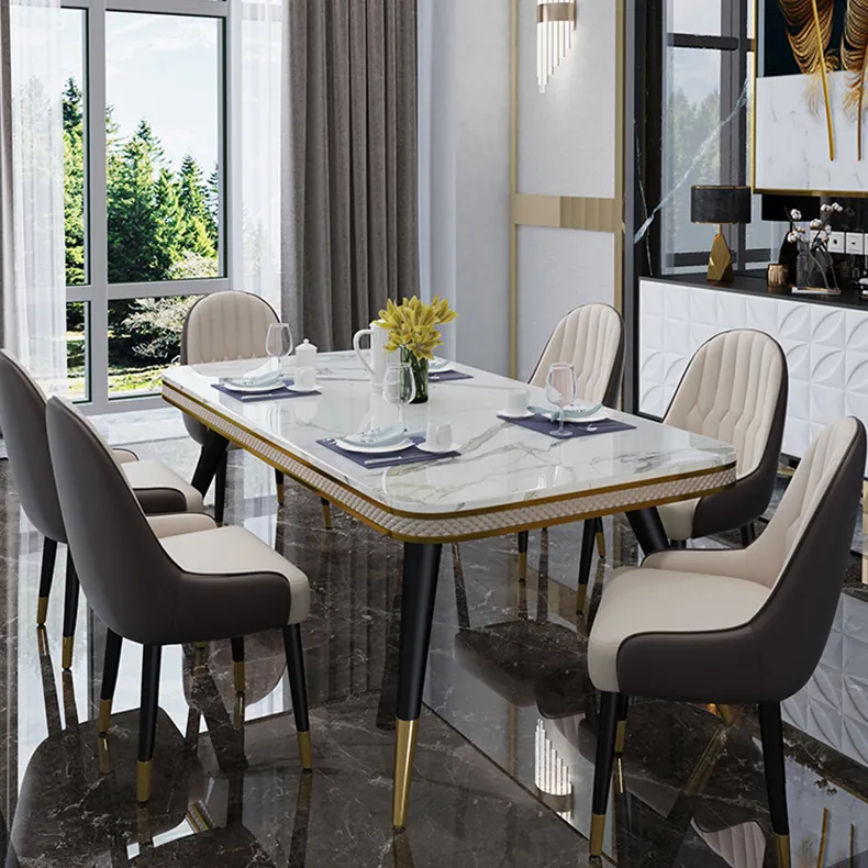 2021 new product best-selling modern luxury marble dining table sets luxury designs dining room furniture and 6 chairs