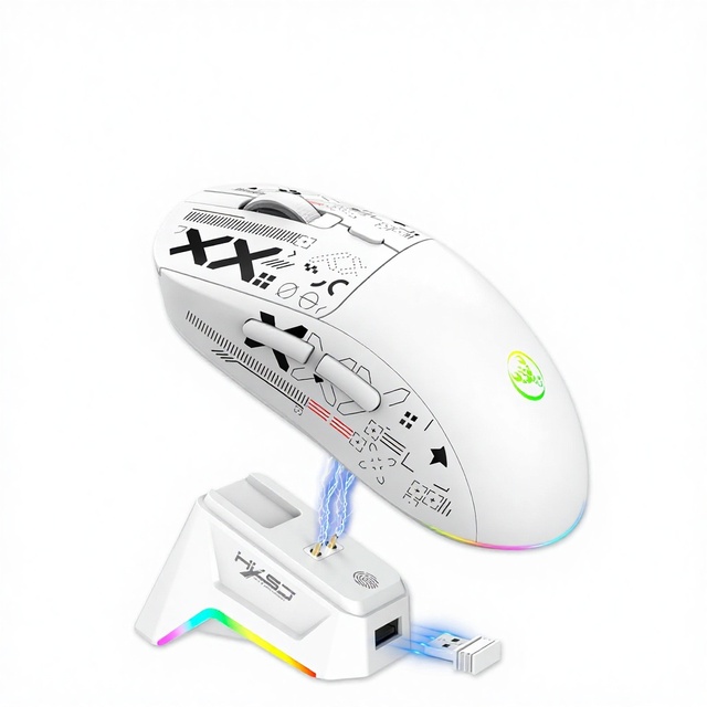 HXSJ T90 Three Mode Charging Dock Wireless Mouse RGB Backlight 12000 DPI Six Button Bluetooth5.3 for Desktop and Laptop