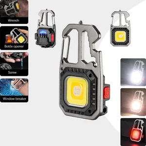 Custom Edc Waterdichte Pocket Multitool Cob Zaklamp Usb Oplaadbare Mini Sleutelhanger Led Zaklamp Met Auto Clip Veiligheid Hamer