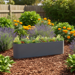 Fioriera rialzata da giardino in acciaio grigio 130,7 x 15,7 x 26,8 pollici, verniciata a polvere, design moderno per vasi e fioriere - Product Image 2