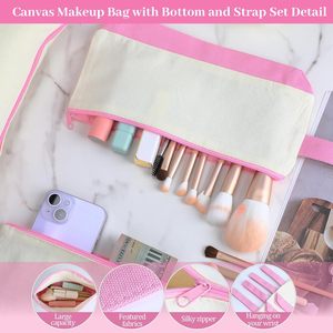 Custom Printed Logo with Zipper Pouch <b>for</b> Travel Large <b>Storage</b> Toiletry Organizer Cotton Canvas Cosmetics <b>Makeup</b> Bags - Product Image 5