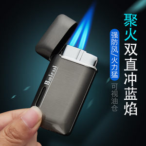 ไฟแช็คสองหัว Bairui แบบเติมได้ กันลม สีดำ โลหะ ของขวัญสำหรับนักธุรกิจ - Product Image 2