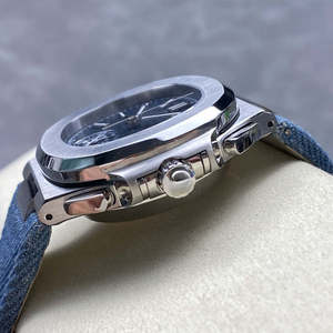 Reloj de pulsera para hombre PP5980 de lujo, estilo hip hop, de acero inoxidable, cronógrafo mecánico automático, con correa de mezclilla y esfera. - Product Image 4