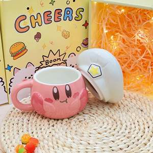 Розовая мультяшная керамическая кружка Kirby Cantimplora Kawaii Hat 3D Керамическая кофейная кружка для рождественского праздничного подарка - Product Image 6