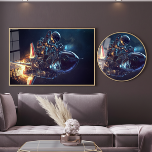 Personalized Astronaut <b>Canvas</b> Art: Space Decor in Gold <b>Frame</b>,TEMPERED GLASS ART - Product Image 3