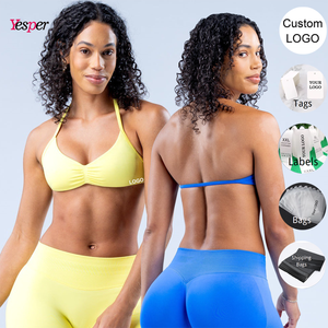 Áo thể thao nữ chất lượng cao, liền mạch, chống sốc mạnh, in logo tùy chỉnh, kiểu halter, không lưng, có đệm, lớp lót spandex - Product Image 1