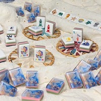 Jeu de Mahjong de Luxe 160 Tuiles en Acrylique Bleu, Motif Océan et Sirène, pour Divertissement Familial et Réunions à la Maison