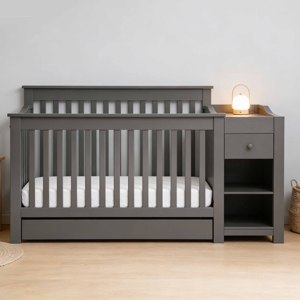 Lit bébé en bois massif écologique avec table à langer et tiroirs, lit tout-en-un pour dormir et ranger les affaires des nourrissons - Product Image 2