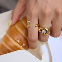 BinShuo Bijoux de mariage tendance pour femme, en acier inoxydable plaqué or 18 carats, étanche, avec zircone en forme de goutte et motif fleur fer à cheval ouvert en forme de U