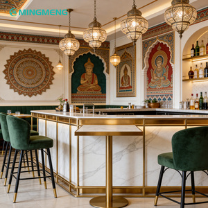 Comptoir de bar élégant de style ethnique, bar de restaurant de luxe avec cadre en métal doré, mobilier commercial pour restaurant - Product Image 1