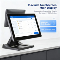 Fábrica de Sistemas POS OEM/ODM, Caja Registradora POS Plegable con Pantalla Táctil de 15.6''+10.1'', Máquina POS con MOQ Bajo para Restaurantes