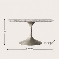 Table à manger ronde en marbre Tulip, plateau en pierre veinée blanche avec base en piédestal métallique pour cuisine et salle à manger modernes
