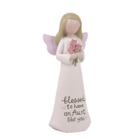 Offre Spéciale : Figurine d'ange en résine ODM, peinte à la main, ailes roses, tenant une fleur – Décoration inspirante pour étagère, cadeau pour tante, idéal pour les fêtes
