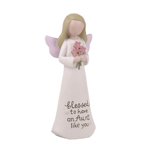 Offre Spéciale : Figurine d'<span class=keywords><strong>ange</strong></span> en résine ODM, peinte à la main, ailes roses, tenant une fleur – Décoration inspirante pour étagère, cadeau pour tante, idéal pour les fêtes - Product Image 4