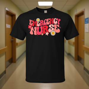 T-shirt da infermiera di emergenza con design accattivante, stampa floreale, taglia unisex per adulti - Product Image 3