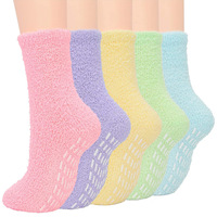 Chaussons d'hiver épais et chauds, douillets, en peluche moelleuse, antidérapants, à la cheville, avec grip, pour femmes et hommes, pour l'hôpital, la maison, le sol