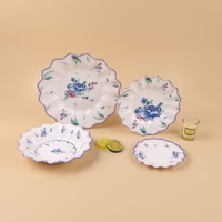Lot de vaisselle jetable en papier écologique de qualité alimentaire, motif floral bleu-violet, pour fêtes et occasions spéciales