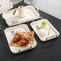Nouveauté, couleur blanche, poignée dorée, forme rectangulaire, plateau à fruits en plastique pour le service des aliments, assiettes pour le salon