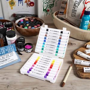 12/<b>18</b>/24/36/48 Color Plastic Acrylic Art Marker 4MM Bullet Tip Dual Tips Painting Pen Drawing Set - Product Image 3