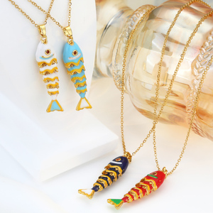 FY Hợp Thời Trang Đồ Trang Sức Quà Tặng Mặt Dây Chuyền Vòng Cổ Chuỗi Thép Không Gỉ 3D Drop Oil Cá Vàng Người Yêu Biển May Mắn Cá Mặt Dây Chuyền Vòng Cổ - Product Image 4