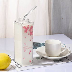 2022 New 500ml Reusable Leakproof Plastic Milk Carton Water Bottles Clear Acrylic Water Bottle With Stainless Steel Straw