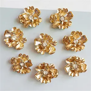 Fashion K Gold Flower Rhinestone-embedded Drill Buckle Alloy Accessories Diy Handmade Hair Accessories Jewelry Parts