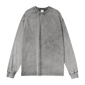 T-shirts en coton à manches longues pour hommes, poids lourd, col rond, lavage à l'acide, coupe ample, vente en gros W0516 - Product Image 6