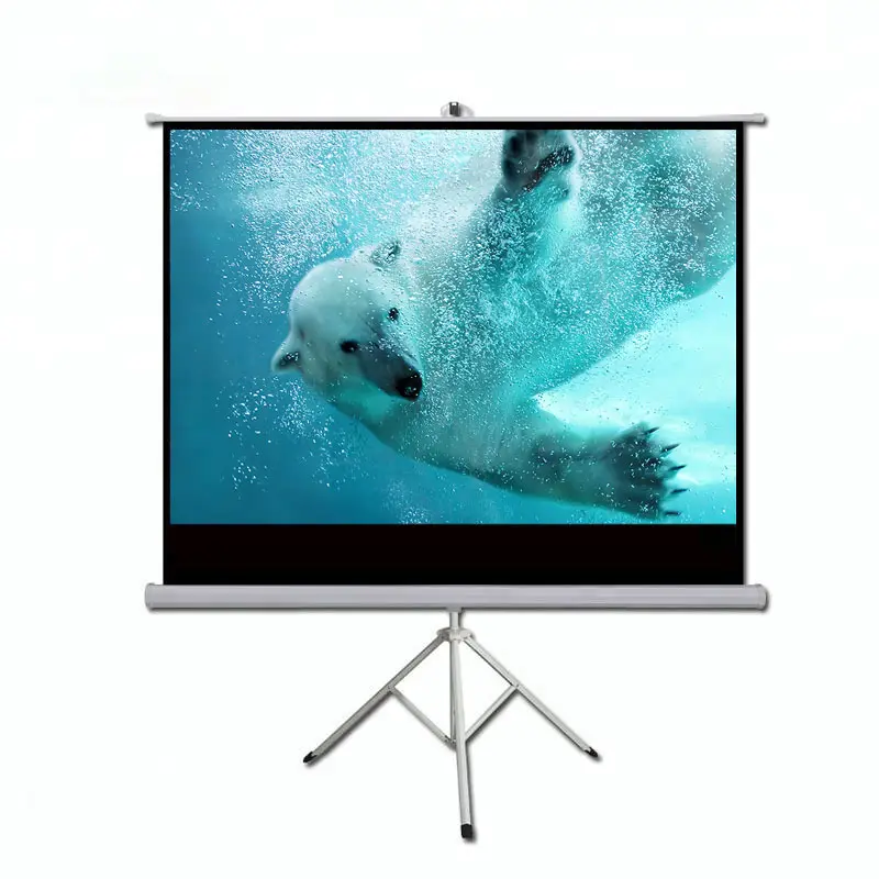 Indoor outside black tripod mobile projector screen 4k ust 120inch 150" screen projector with stand