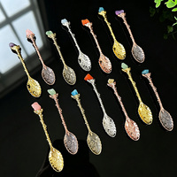 Cuillère en cristal de guérison mélangé pour thé, dessert, cadeau de mariage, café, décoration intérieure, objet de collection pour la cuisine