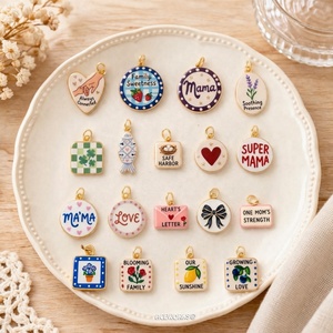 Mama's Garden | Brass 18K Gold Plated Hand Painted Charms for Jewelry Making | Mom, Family <b>Love</b>, Flower & Fruit Pendants - Product Image 3
