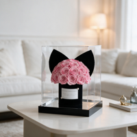Bouquet de roses éternelles en gros, roses véritables préservées dans une boîte miroir acrylique, cadeau romantique pour la Saint-Valentin