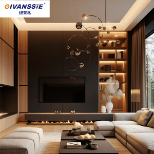 <span class=keywords><strong>Meuble</strong></span> <span class=keywords><strong>TV</strong></span> mural <span class=keywords><strong>gris</strong></span> moderne sur mesure avec foyer intégré pour salon intelligent - Product Image 5