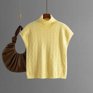 Suéter de Tricô Sem Mangas com Gola Alta para o Outono, Casual e Solto, Estampa Xadrez para Mulheres - Product Image 1